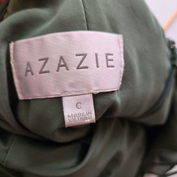 Azazie Adele Bridesmaid Dress Womens Size C 2 Green Chiffon A-line Halter Ruffle - Picture 13 of 15